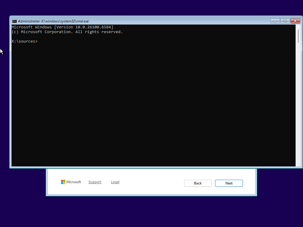 Administrator Command Prompt in Windows Setup